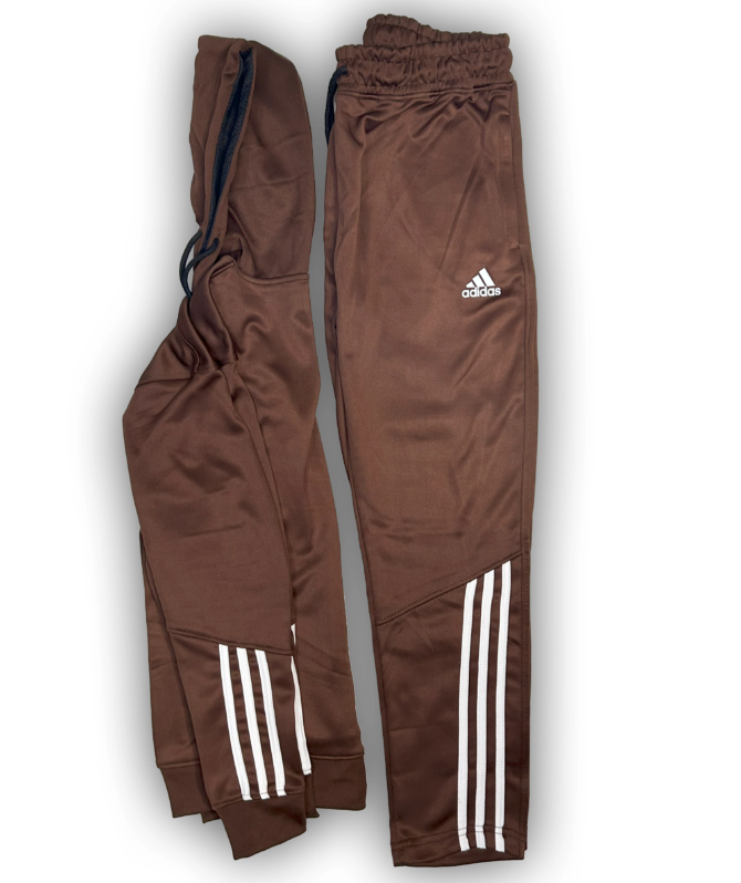 Brown Premium Poly Fleece Tracksuit With Three White Half Stripes – Adidas - Image 6