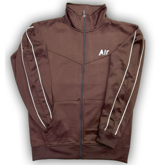 Brown Premium Poly Fleece Tracksuit with Two White Stripes – Nike - Image 2