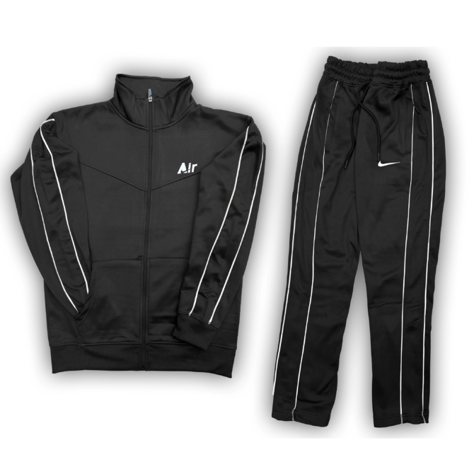 Black Premium Poly Fleece Tracksuit with Two White Stripes – Nike - Image 2