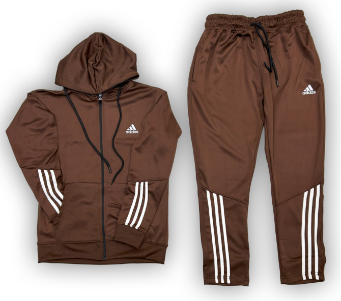 Brown Premium Poly Fleece Tracksuit With Three White Half Stripes – Adidas - Image 4