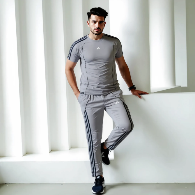 Gray Premium Dri-fit Tracksuit Beathable - Adidas
