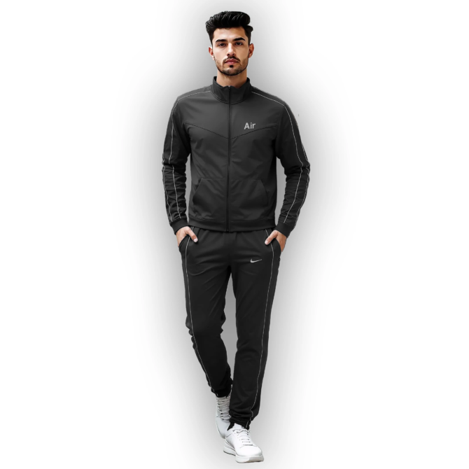 Black Premium Poly Fleece Tracksuit with Two White Stripes – Nike