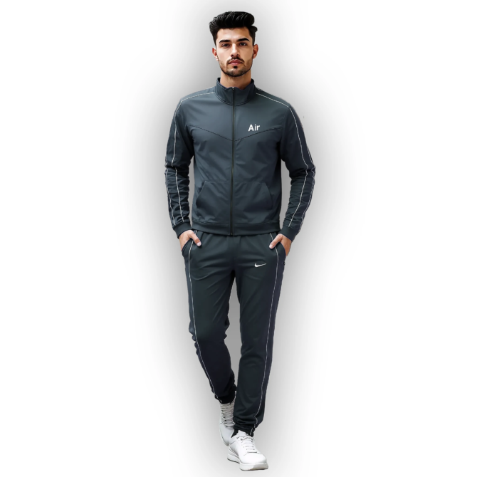 Gray Premium Poly Fleece Tracksuit with Two White Stripes – Nike